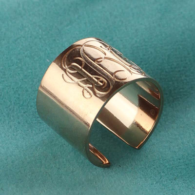 Engraved Monogram Cuff Personalised Ring Rose Gold - AMAZINGNECKLACE.COM