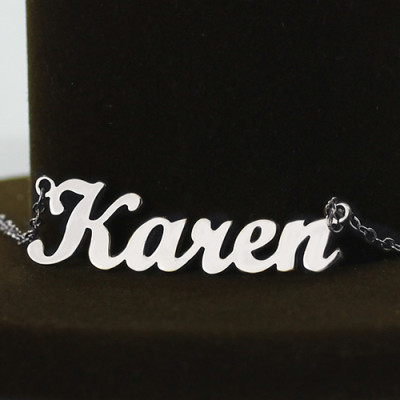 Solid 18ct White Gold Plated Karen Style Name Personalised Necklace - AMAZINGNECKLACE.COM