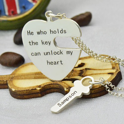 Key and Heart Personalised Necklaces Set For Couple - AMAZINGNECKLACE.COM