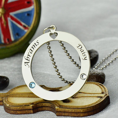 Engraved Circle of Love Name Personalised Necklace with Birthstone Silver  - AMAZINGNECKLACE.COM