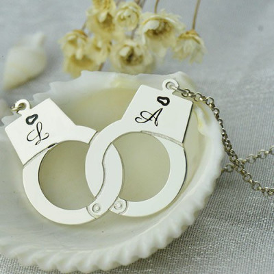 Handcuff Personalised Necklace For Couple Sterling Silver - AMAZINGNECKLACE.COM