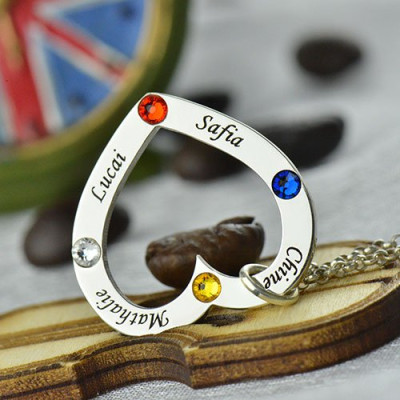 Mother Heart Personalised Necklace with Name  Birthstone Sterling Silver  - AMAZINGNECKLACE.COM