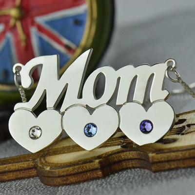 Mother Personalised Necklace With Children Birthstone Silver  - AMAZINGNECKLACE.COM