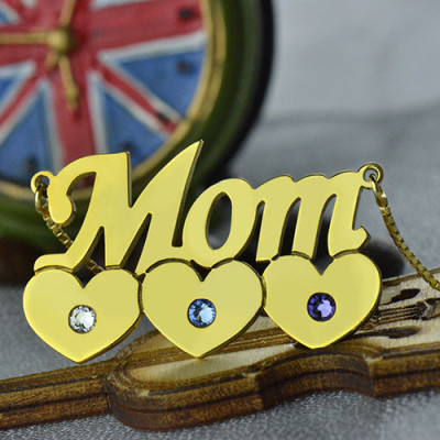 Moms Personalised Necklace With Children Birthstone In 18ct Gold Plated  - AMAZINGNECKLACE.COM