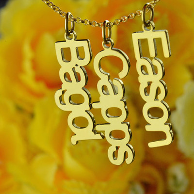 Customised Vertical Multiable Names Personalised Necklace 18ct Gold Plated - AMAZINGNECKLACE.COM