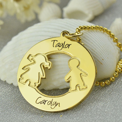 Circle Personalised Necklace Engraved Children Name Charms 18ct Gold Plated Silver925 - AMAZINGNECKLACE.COM
