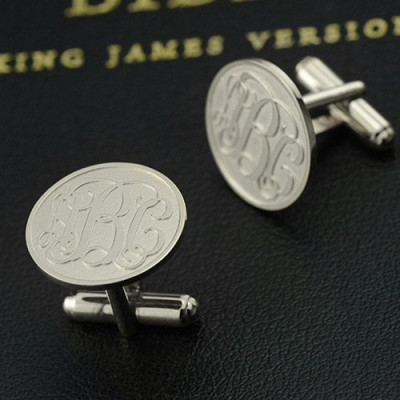 Engraved Cufflinks with Monogram Sterling Silver - AMAZINGNECKLACE.COM