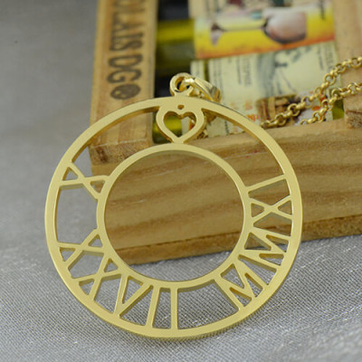 18ct Gold Plated Roman Numeral Disc Personalised Necklace - AMAZINGNECKLACE.COM