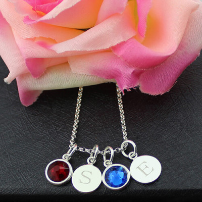 Personalised Double Initial Charm Necklace with Birthstone  - AMAZINGNECKLACE.COM