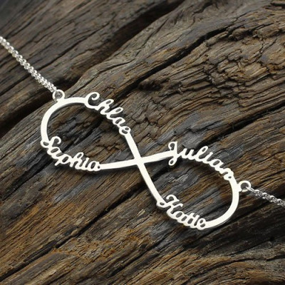 Sterling Silver Infinity Symbol Personalised Necklace 4 Names - AMAZINGNECKLACE.COM
