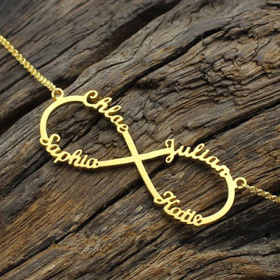Custom 18ct Gold Plated Infinity Personalised Necklace 4 Names - AMAZINGNECKLACE.COM