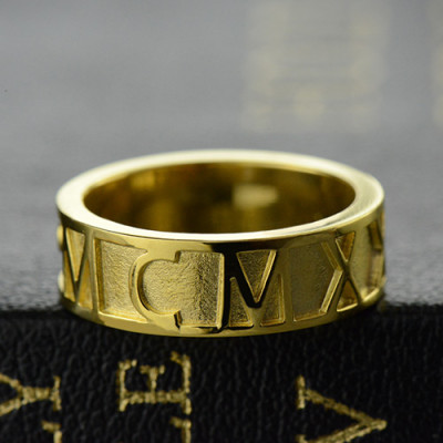 18ct Gold Plated Roman Numeral Date Personalised Rings - AMAZINGNECKLACE.COM