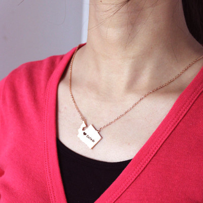 Washington State USA Map Personalised Necklace With Heart  Name Rose Gold - AMAZINGNECKLACE.COM