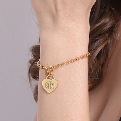 Heart Monogram Initial Charm Personalised Bracelets In 18ct Gold Plated - AMAZINGNECKLACE.COM