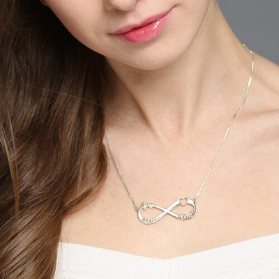 Heart Infinity Personalised Necklace 3 Names Sterling Silver - AMAZINGNECKLACE.COM