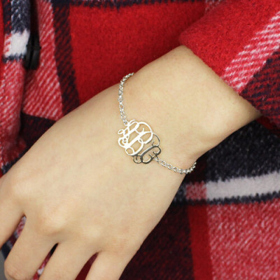 Sterling Silver Monogram Personalised Bracelet - AMAZINGNECKLACE.COM