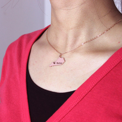 Custom Kentucky State Shaped Personalised Necklaces With Heart  Name Rose Gold - AMAZINGNECKLACE.COM