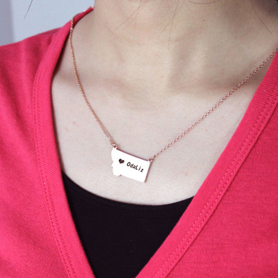 Custom Montana State Shaped Personalised Necklaces With Heart  Name Rose Gold - AMAZINGNECKLACE.COM