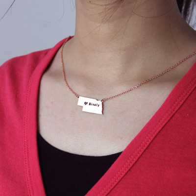 Custom Nebraska State Shaped Personalised Necklaces With Heart  Name Rose Gold - AMAZINGNECKLACE.COM