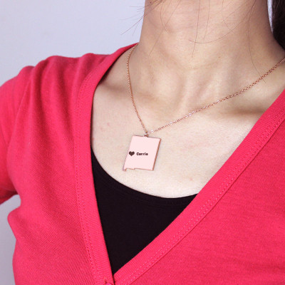 Custom New Mexico State Shaped Personalised Necklaces With Heart  Name Rose Gold - AMAZINGNECKLACE.COM