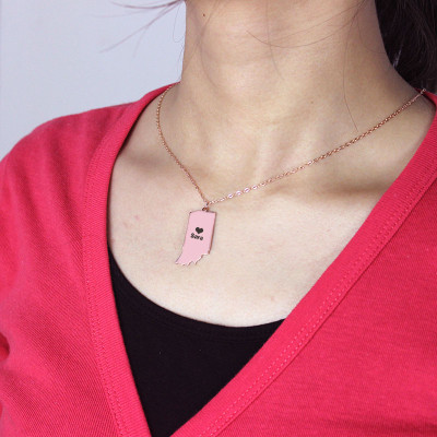 Custom Indiana State Shaped Personalised Necklaces With Heart  Name Rose Gold - AMAZINGNECKLACE.COM