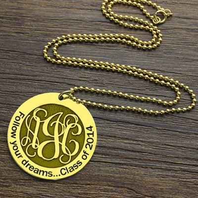 Follow Your Dreams Disc Monogram Personalised Necklace 18ct Gold Plated - AMAZINGNECKLACE.COM