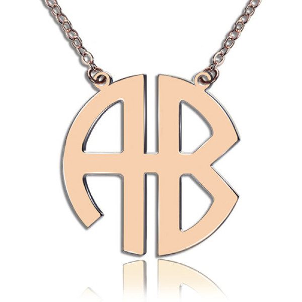 Two Initial Block Monogram Pendant Personalised Necklace Solid Rose Gold - AMAZINGNECKLACE.COM