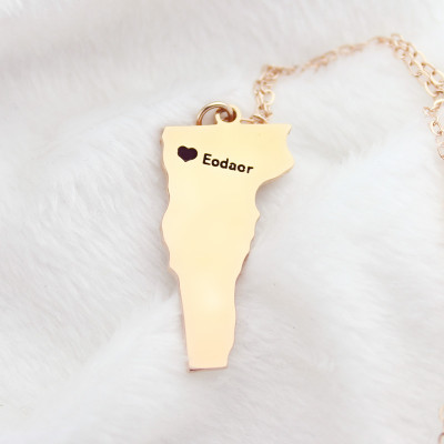 Custom Vermont State USA Map Personalised Necklace With Heart  Name Rose Gold - AMAZINGNECKLACE.COM