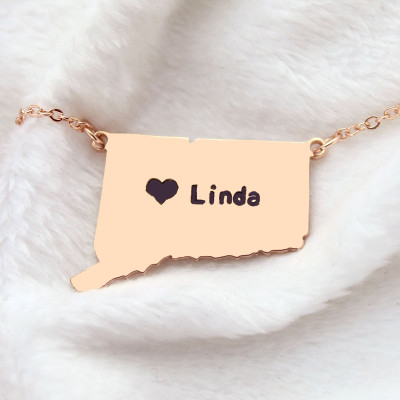 Connecticut Connecticut State Shaped Personalised Necklaces With Heart  Name Rose Gold - AMAZINGNECKLACE.COM