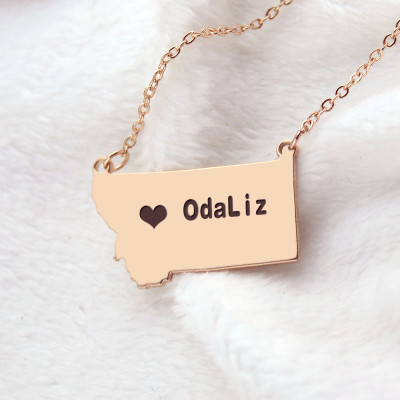 Custom Montana State Shaped Personalised Necklaces With Heart  Name Rose Gold - AMAZINGNECKLACE.COM