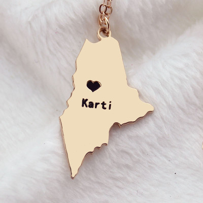 Custom Maine State Shaped Personalised Necklaces With Heart  Name Rose Gold - AMAZINGNECKLACE.COM