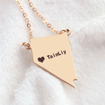 Custom Nevada State Shaped Personalised Necklaces With Heart  Name Rose Gold - AMAZINGNECKLACE.COM