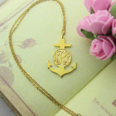 18ct Gold Plated Anchor Monogram Initial Personalised Necklace - AMAZINGNECKLACE.COM