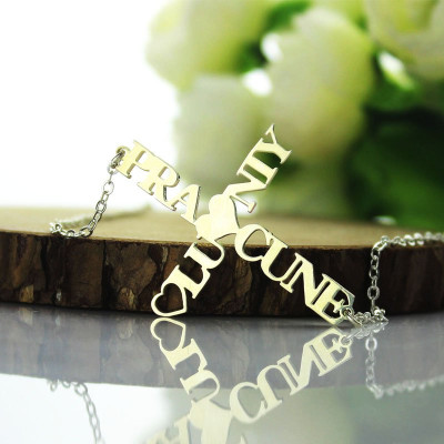 Personalised Two Name Cross Necklace Sterling Silver - AMAZINGNECKLACE.COM