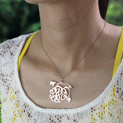 Butterfly and Vines Monogrammed Personalised Necklace 18ct Rose Gold Plated - AMAZINGNECKLACE.COM