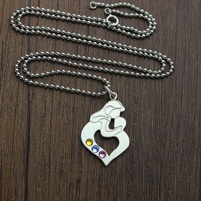 Personalised Mother Child Necklace with Birthstone Silver  - AMAZINGNECKLACE.COM