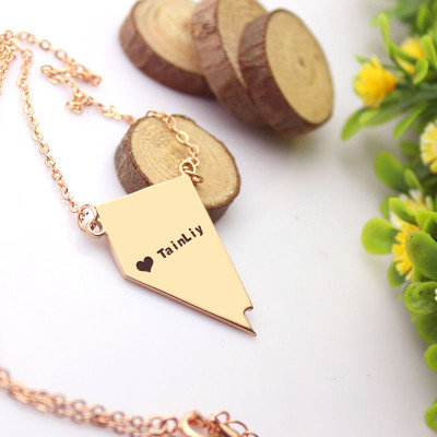 Custom Nevada State Shaped Personalised Necklaces With Heart  Name Rose Gold - AMAZINGNECKLACE.COM