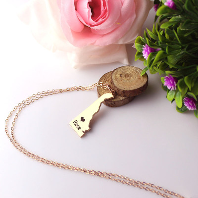 Custom Delaware State Shaped Personalised Necklaces With Heart  Name Rose Gold - AMAZINGNECKLACE.COM