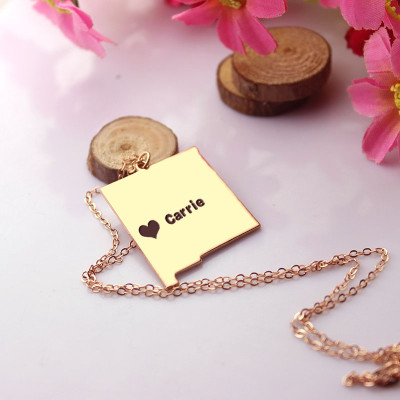 Custom New Mexico State Shaped Personalised Necklaces With Heart  Name Rose Gold - AMAZINGNECKLACE.COM