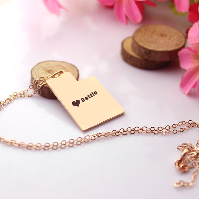 Custom Utah State Shaped Personalised Necklaces With Heart  Name Rose Gold - AMAZINGNECKLACE.COM