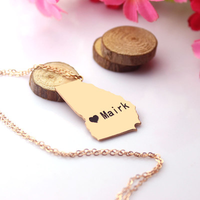 Custom Georgia State Shaped Personalised Necklaces With Heart  Name Rose Gold - AMAZINGNECKLACE.COM