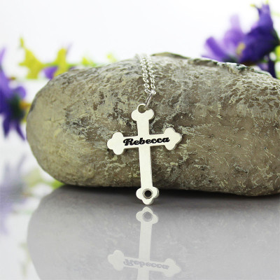 Silver Rebecca Font Cross Name Personalised Necklace - AMAZINGNECKLACE.COM