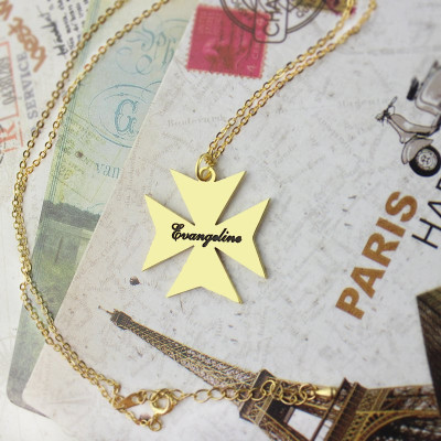 Gold Plated 925 Silver Maltese Cross Name Personalised Necklace - AMAZINGNECKLACE.COM