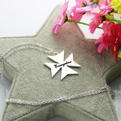 Silver Maltese Cross Name Personalised Necklace - AMAZINGNECKLACE.COM