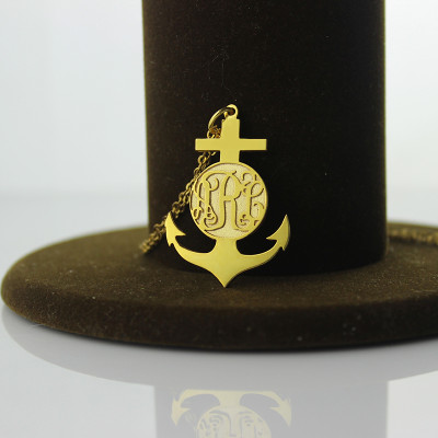 18ct Gold Plated Anchor Monogram Initial Personalised Necklace - AMAZINGNECKLACE.COM