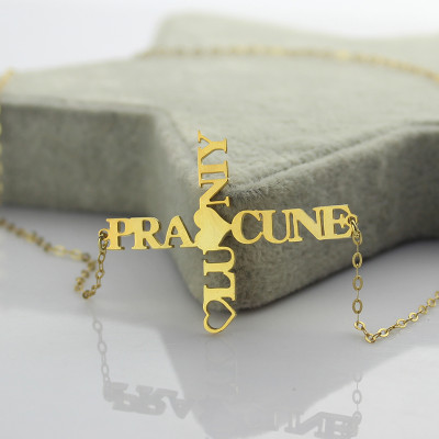 Personalised Two Name Cross Necklace Gold Plated 925 Silver - AMAZINGNECKLACE.COM