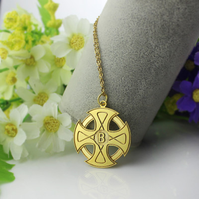 Engraved Celtic Cross Personalised Necklace 18ct Gold Plated 925 Silver - AMAZINGNECKLACE.COM