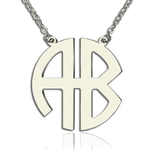 Two Initial Block Monogram Pendant Personalised Necklace Solid White Gold - AMAZINGNECKLACE.COM