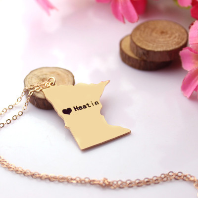 Custom Minnesota State Shaped Personalised Necklaces With Heart  Name Rose Gold - AMAZINGNECKLACE.COM