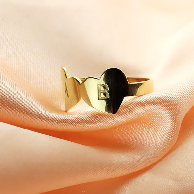 Custom Double Heart Personalised Ring Engraved Letter 18ct Gold Plated - AMAZINGNECKLACE.COM
